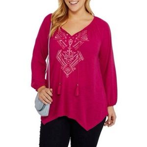 Women’s plus tribal print top pink 4x embroidered